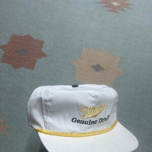 Vintage SnapBack hat cap miller beer genuine draft rope front white gold